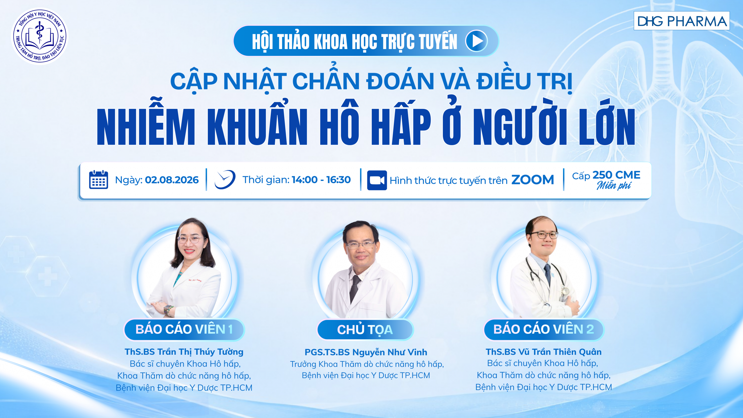 Đăng ký tham dự hội thảo trực tuyến: Cập nhật chẩn đoán và điều trị nhiễm khuẩn hô hấp ở người lớn – ngày 02/08/2026